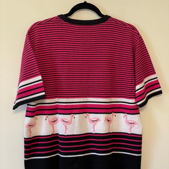 Vintage XL Terazzo short sleeve button up blouse strip flamingo kitsche pink - Picture 6 of 7